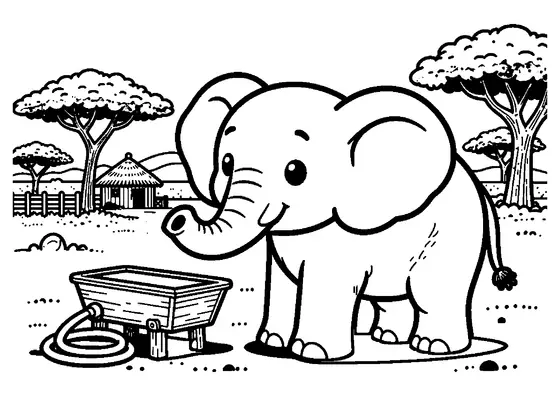 Un pui drăguț de elefant lângă un adăpător, în savana africană.