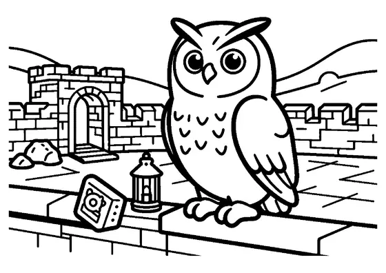 Un búho real posado en las ruinas de piedra de un castillo medieval.