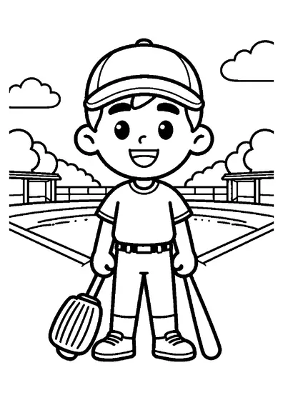 Un ragazzo sta sul campo di baseball con una mazza e un grande guantone da presa in pelle.