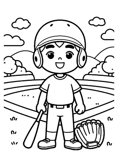 Un joueur de baseball souriant se tient près de la base avec une batte et un gant.