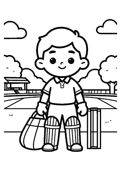 Young cricket wicketkeeper standing with pads next to the wickets on the pitch.