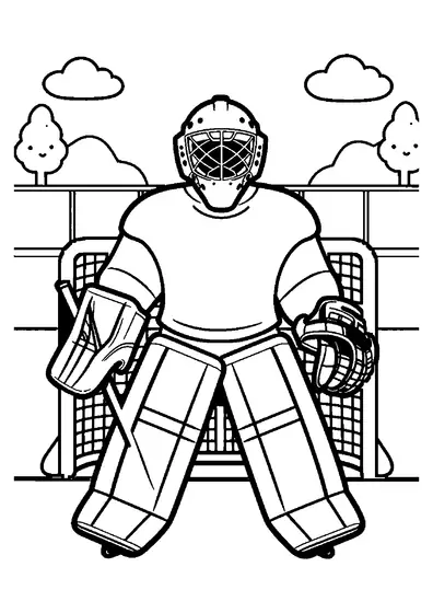 Grandi gambali da portiere di hockey situati davanti alla porta vuota su una pista da ghiaccio.