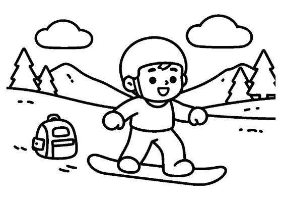 A boy in a helmet riding a snowboard smoothly around a wide, gentle curve.