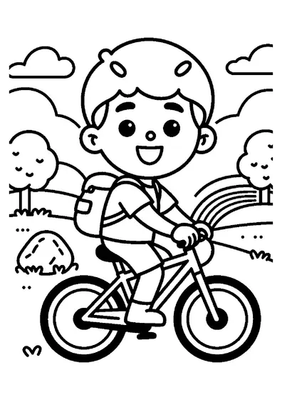 Ein Junge mit Mountainbike steht neben einem Felsen auf einer Geländestrecke im Stadion.
