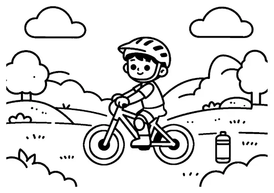 Un joven ciclista con su bicicleta junto a suaves colinas en un circuito de tierra.