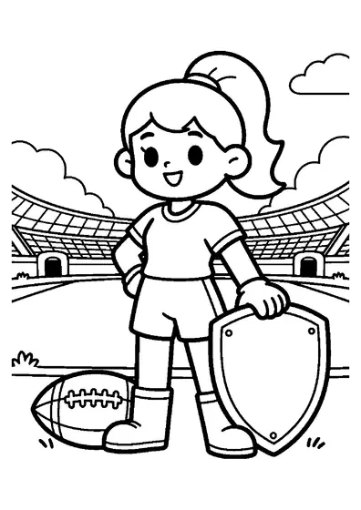 A young girl soccer player standing with a soccer ball next to a large soft training barrier on the field.