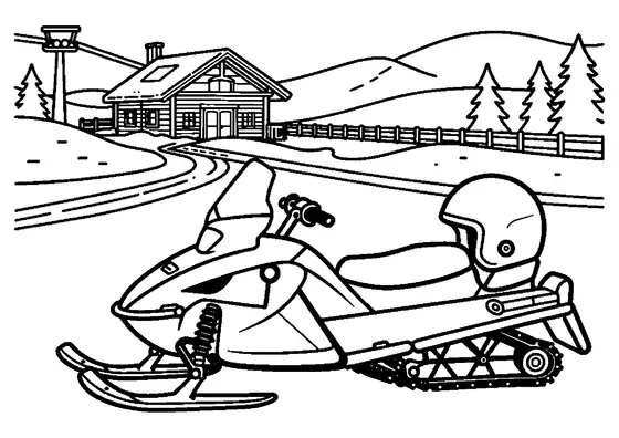 Αστυνομικό snowmobile με έλκηθρο διάσωσης σταθμευμένο μπροστά από χιονοδρομικό καταφύγιο.
