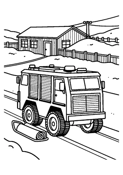 Ein Feuerwehr-Kettenfahrzeug steht mit Rettungsausrüstung an einer Lawinenstation im Gebirge.