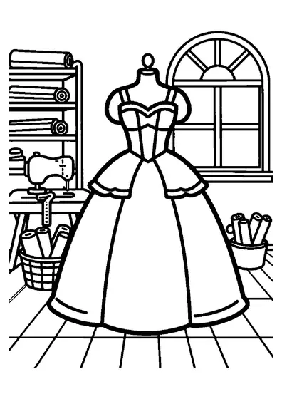Colorir de um vestido requintado com espartilho em um manequim de costura em atelier.