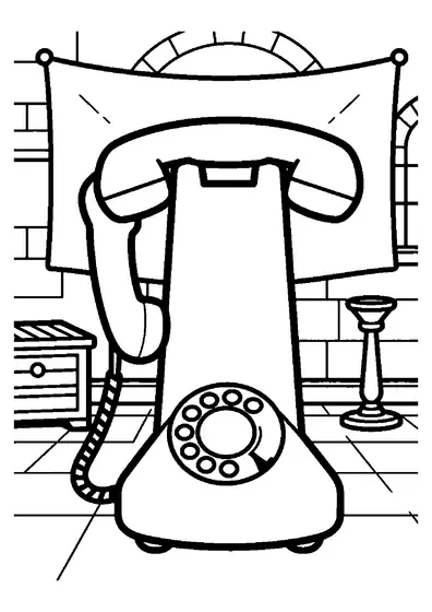 Ein altes Wählscheibentelefon steht neben einer Truhe und einem Kerzenhalter in einem steinernen Burgzimmer.