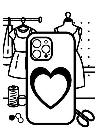 Ein Handy und ein Kopfhörer-Etui liegen zwischen bunten Garnrollen auf einem Schneidertisch.
