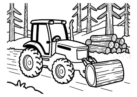 Un tractor forestal especializado con una grapa para madera en un claro del bosque.
