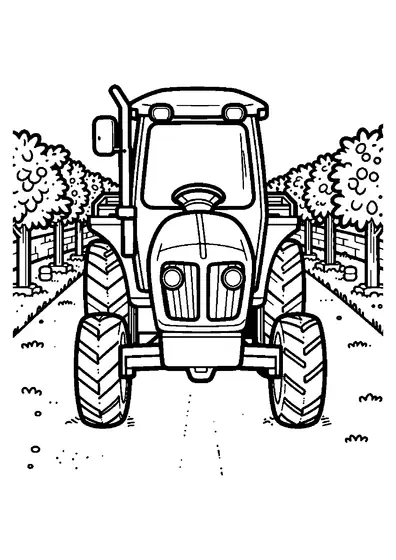 Un tractor frutero compacto circulando por un camino estrecho entre hileras de vides.