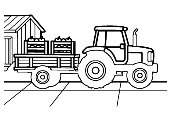 Traktor mit Kistenanhänger an der Entladerampe einer Obstsammelstelle.
