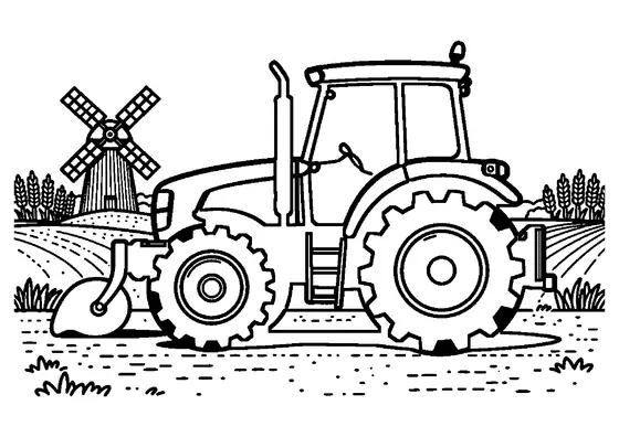 Un tractor arrastrando una grada de discos por un campo dorado tras la cosecha de trigo.