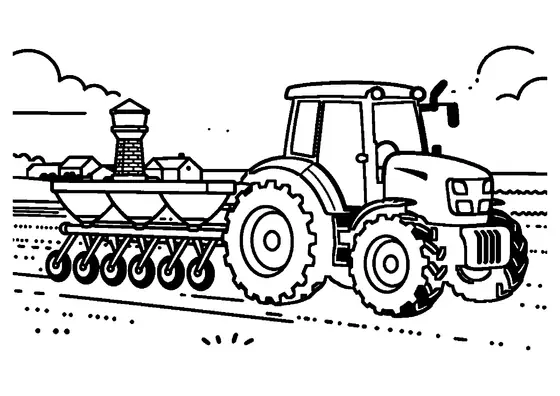 Un tractor agrícola arrastrando una sembradora de precisión durante la siembra de remolacha azucarera.