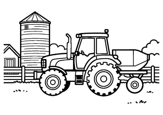 Un tractor arrastrando un remolque de forraje junto a una valla de madera en un pastizal de vacas.