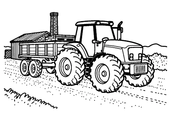 Ein Traktor zieht einen Kippanhänger voller Ziegelsteine über den Hof einer Ziegelei.