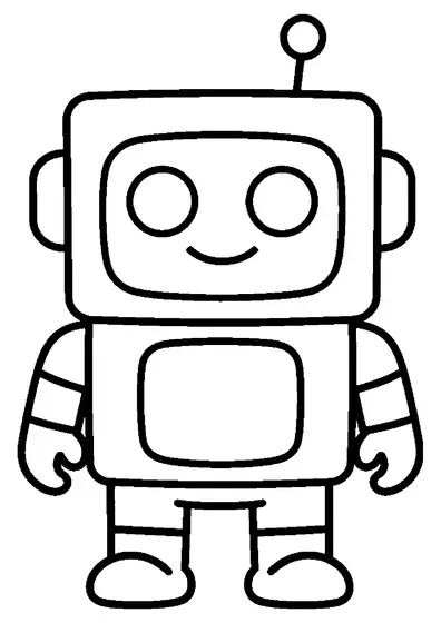 Monstruo disfrazado de robot, con una antena en la cabeza y una gran pantalla en la barriga, fácil de colorear para los niños.