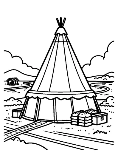 A military tent stands beside a levee and sandbags near a swollen river.