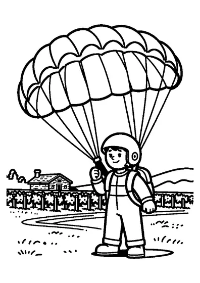 A smiling paratrooper wearing a parachute pack stands beside rows of grapevines.