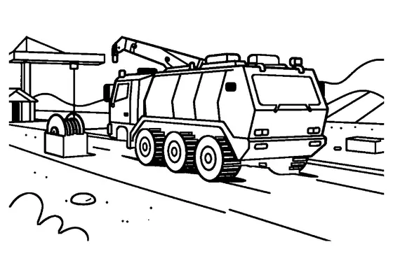 An armored recovery vehicle beside a large cable drum and toolbox.