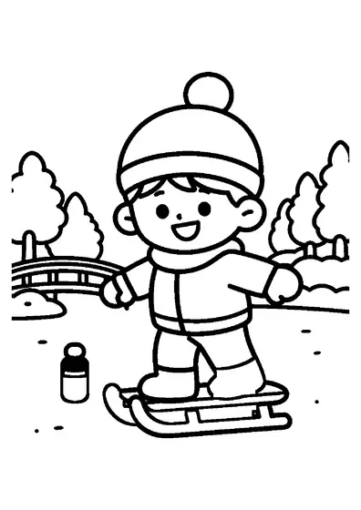 Un niño con gorro de abrigo se desliza por el hielo con unos patines tradicionales.