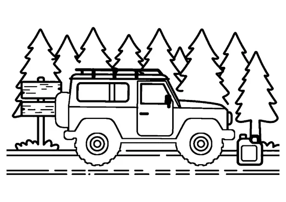 Un todoterreno con portaequipajes de techo y cabrestante circula por un camino forestal cubierto de nieve.