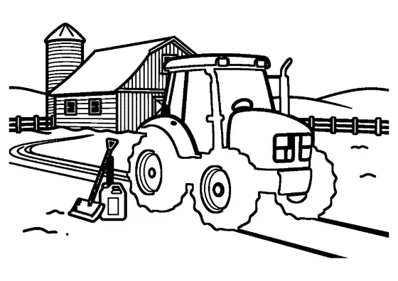 Un tractor agricol cu freză rotativă îndepărtează zăpada lângă un hambar din lemn.
