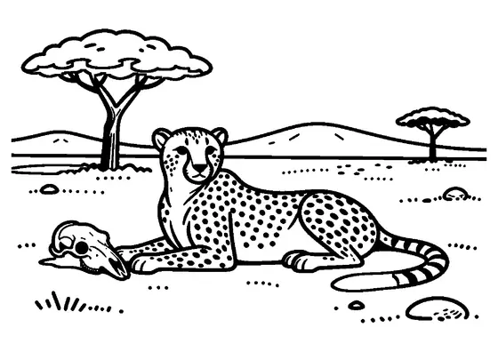 Guepardo a descansar num trilho arenoso da savana.