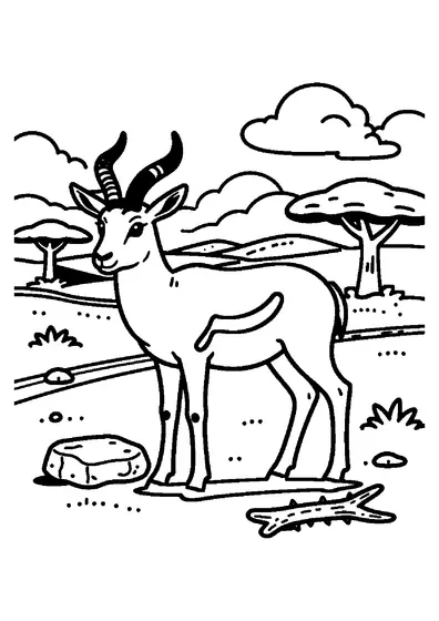 A Grant’s gazelle beside a broad rock on the dry, thorny Tsavo Plains.