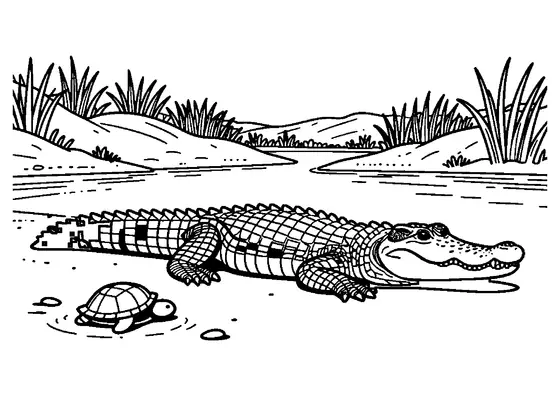 Un crocodil de Nil impunător, odihnindu-se pe un mal nisipos