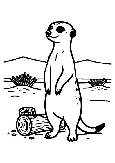Suricate em pé sobre duas patas com dunas de areia do deserto ao fundo